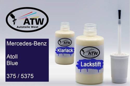 Mercedes-Benz, Atoll Blue, 375 / 5375: 20ml Lackstift + 20ml Klarlack - Set, von ATW Autoteile West.